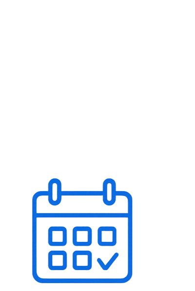 Calendar icon with date and a check mark on a black background.