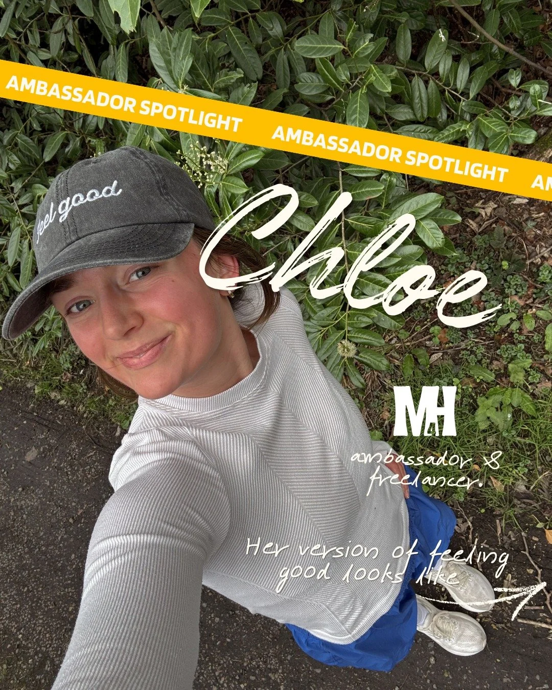 Meet Chloe, @chloeonorman one of our 2026 M4MH ambassadors. 

Former stewardess turned freelance extraordinaire, she's been shooting for pilates studios, running admin for mental health charities, and holding together community 5k events for M4. 

Ch