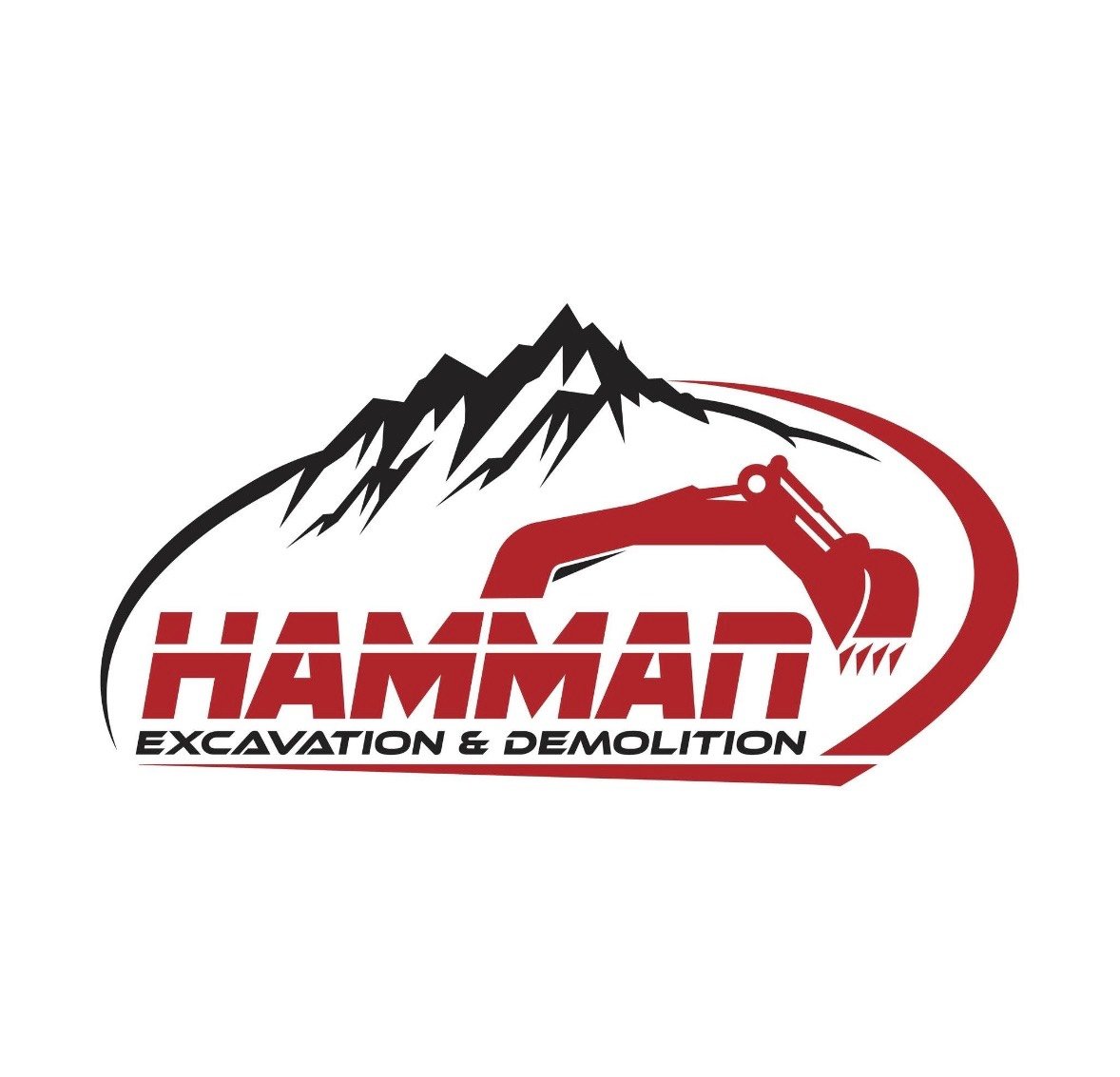 Logo for HAMMAD Excavation & Demolition featuring mountains, an excavator, and bold text.