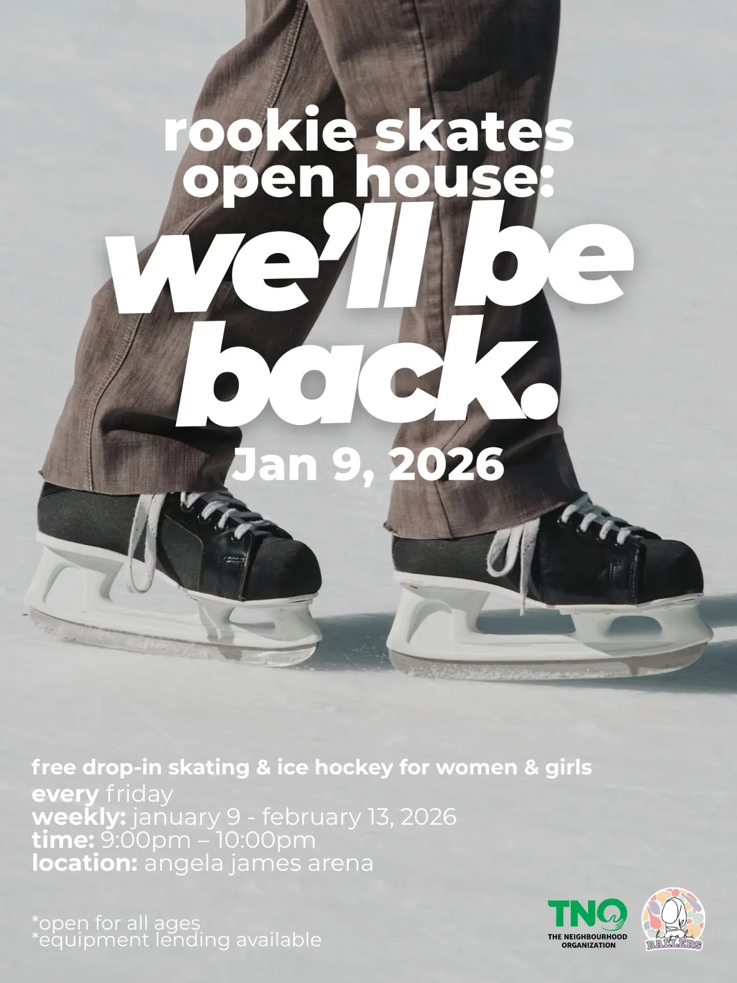 We&rsquo;re thrilled to share that our Rookie Skates Open House program is being extended into the New Year! Enjoy the same great vibes at the same time and location.

Details:
Free drop-in skating and ice hockey for women and girls.
When: Every Frid
