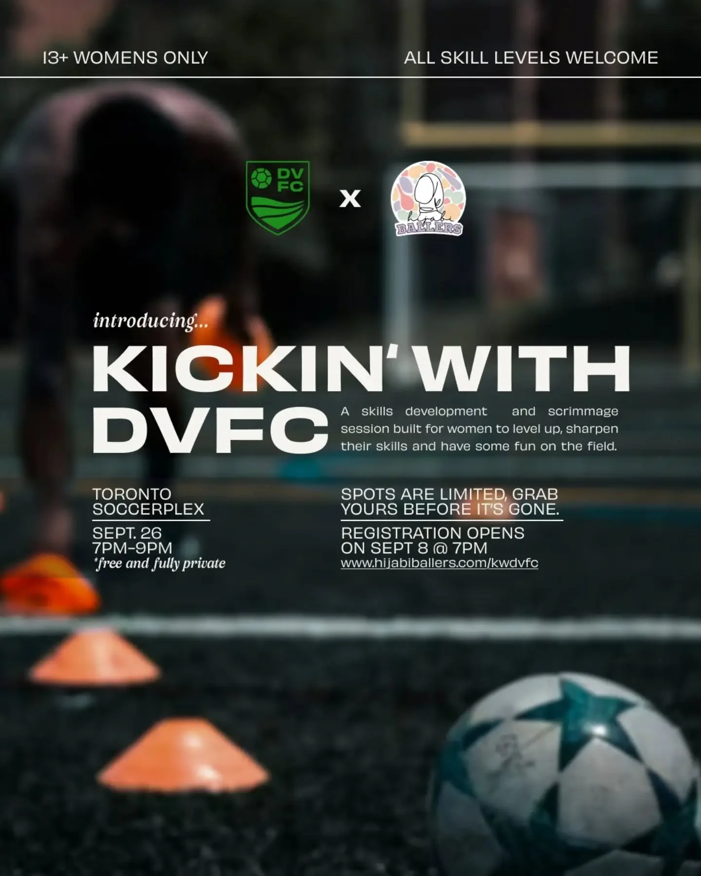Ready to hit the pitch? ⚽✨

Join us for KICKIN' WITH @donvalleyfc &mdash;a soccer skills development designed by experienced coaches for women to level up, sharpen their technique, and have fun on the field together.

Who: Women only (Ages 13+) | All