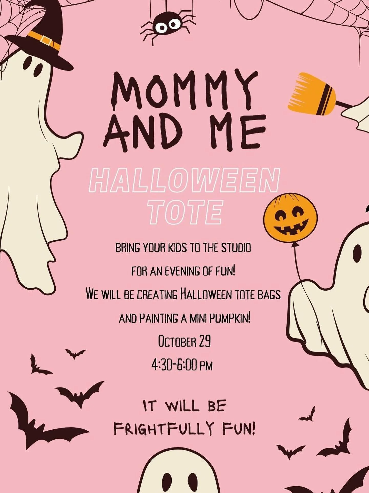 We&rsquo;re adding another fun event in the mix for October!

Our first Halloween 🎃 Mommy and Me👻 class!!! This will be October 29th from 4:30-6. We will be decorating Halloween tote bags as well as pumpkin painting! 

Would love for you and your l