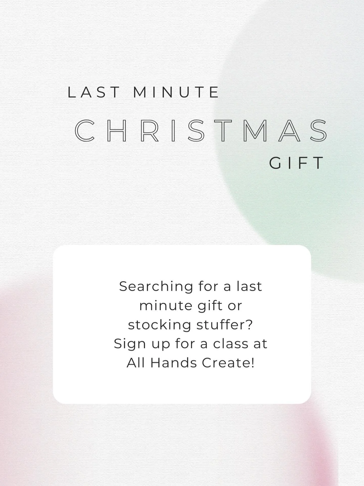 We have added a few FUN classes that would be SO perfect as a stocking stuffer or last minute gift!

❤️Winter Mini Camp- Dec 30 from 9:00-11:00 a.m. (kids, ages 4-10)
💚Pop, Sip and Create- Dec 30 from 5:30-7:00 p.m. (adult class)
❤️Slime Extravaganz