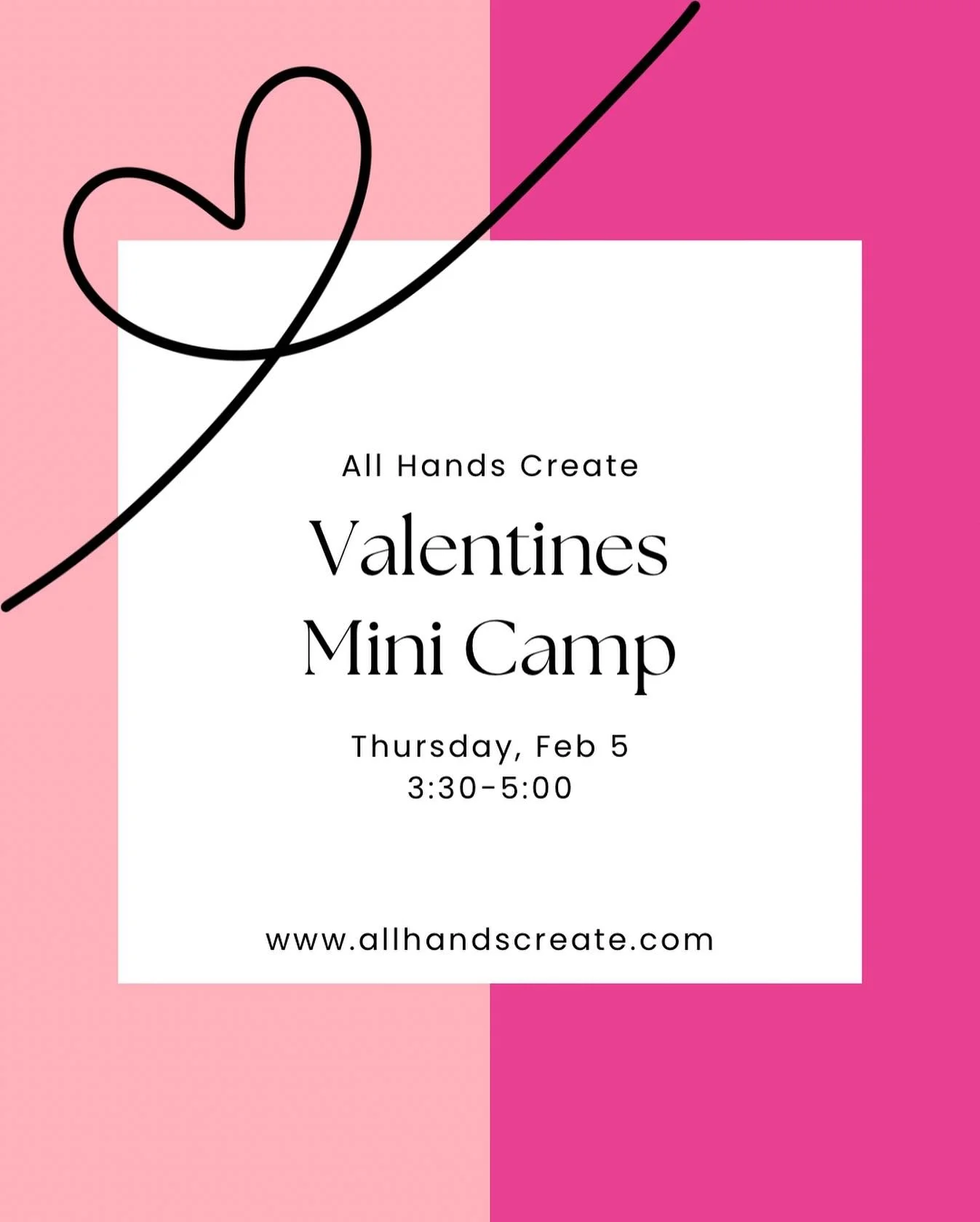 🩷💜❤️Valentines Mini Camp🩷💜❤️

Come join us for a little afternoon of creating THIS THURSDAY, 2/5! Class is 3:30-5:00 at the studio! We will be creating a fun Valentines craft along with some themed slime!

Sign up online or Venmo! Price is $35! H