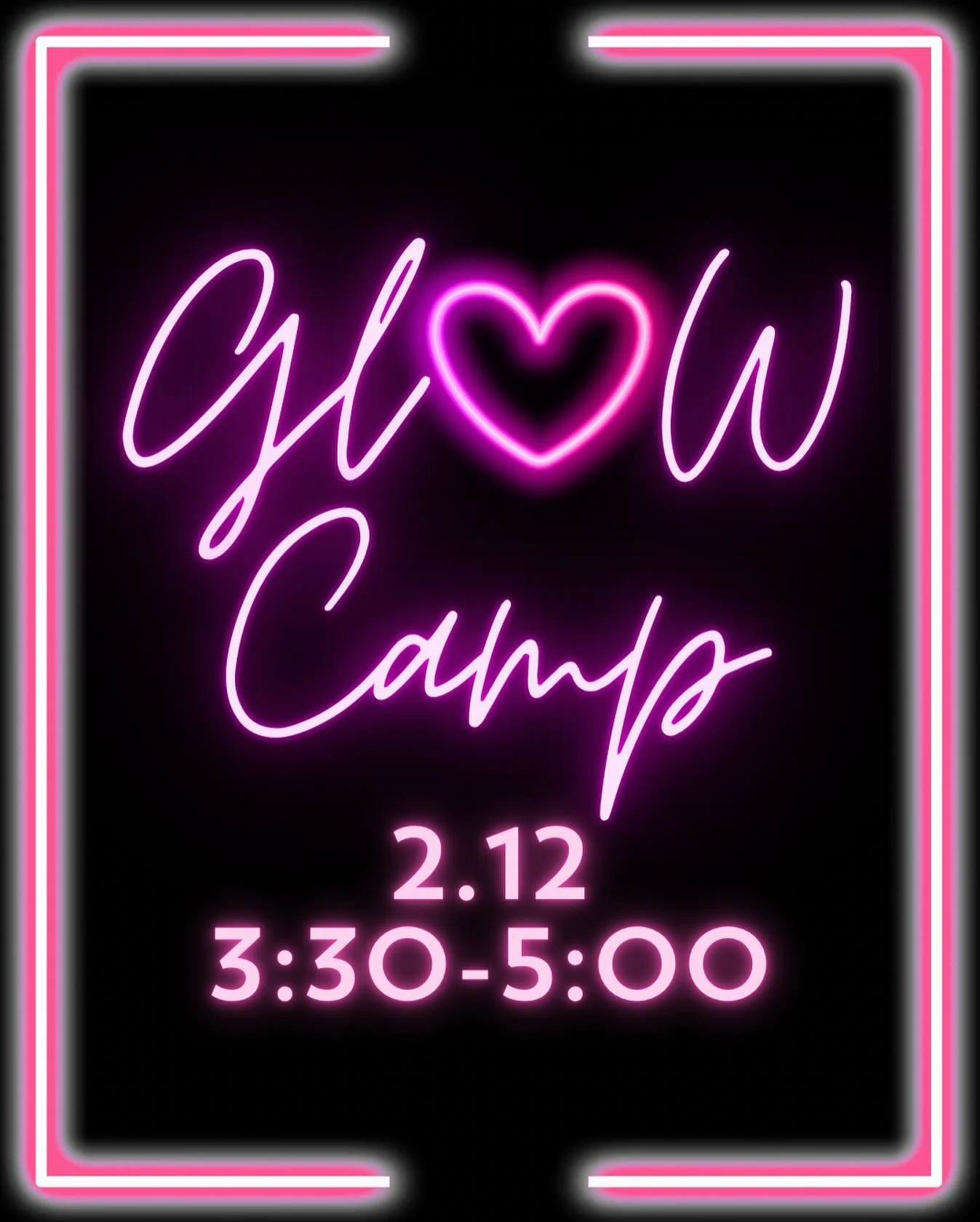 Let&rsquo;s GLOW this Thursday! Come join us for our Valentines Mini Camp, GLOW style! We will be creating a painting under the black lights along with some other fun activities!

Details:
Thursday, 2.10
3:30-5:00 
$35
Sign up online or Venmo to rese