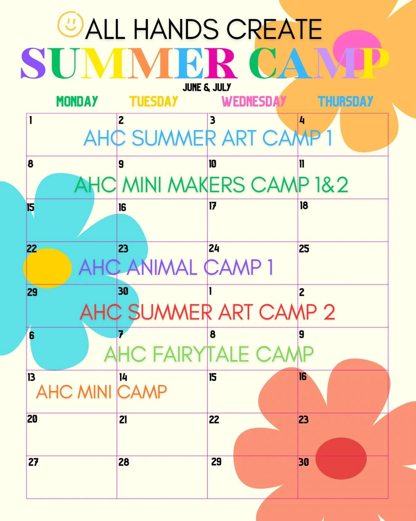 Sign up today for a week of creating!💚

Our Animal camp and Mini Makers 1 have a waitlist. Our Fairy Camp has 4 more spots and the AHC Summer camp 2 has 5 more spots! 

Find a friend and join us for some creative summer fun☀️