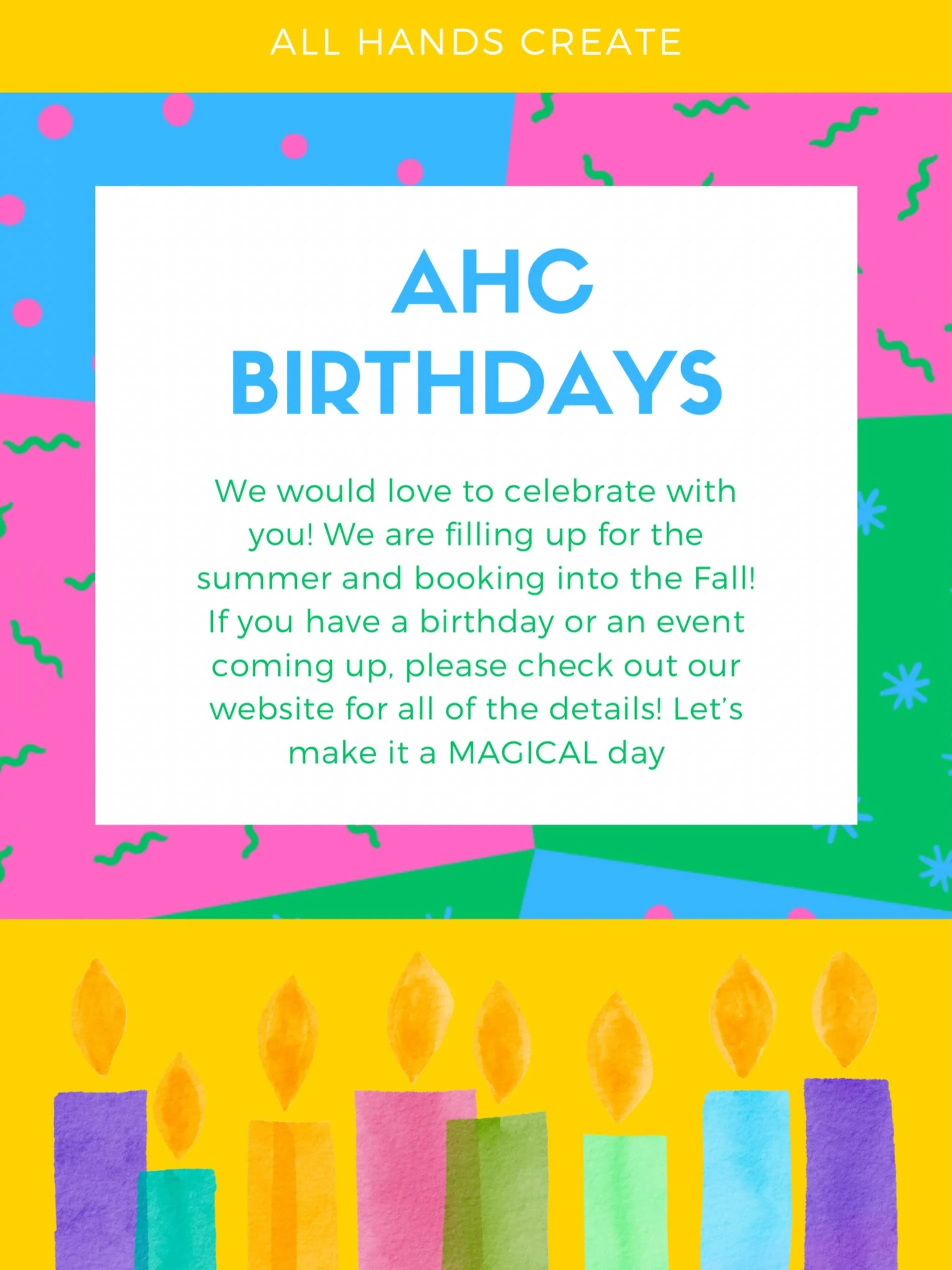 We are steadily booking birthdays at the studio for the rest of summer and now into the Fall!

All parties are geared around the specific age group and special birthday guest! Let&rsquo;s dream up a craft that your little (or teenager) would love and