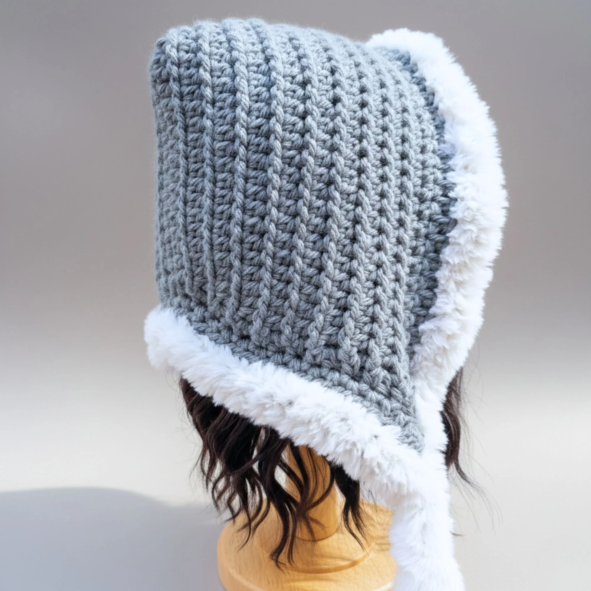 Crochet Hood Pattern Faux Fur Hooded Scarf Crochet Bonnet Stylish Hat Alternative Winter Accessory