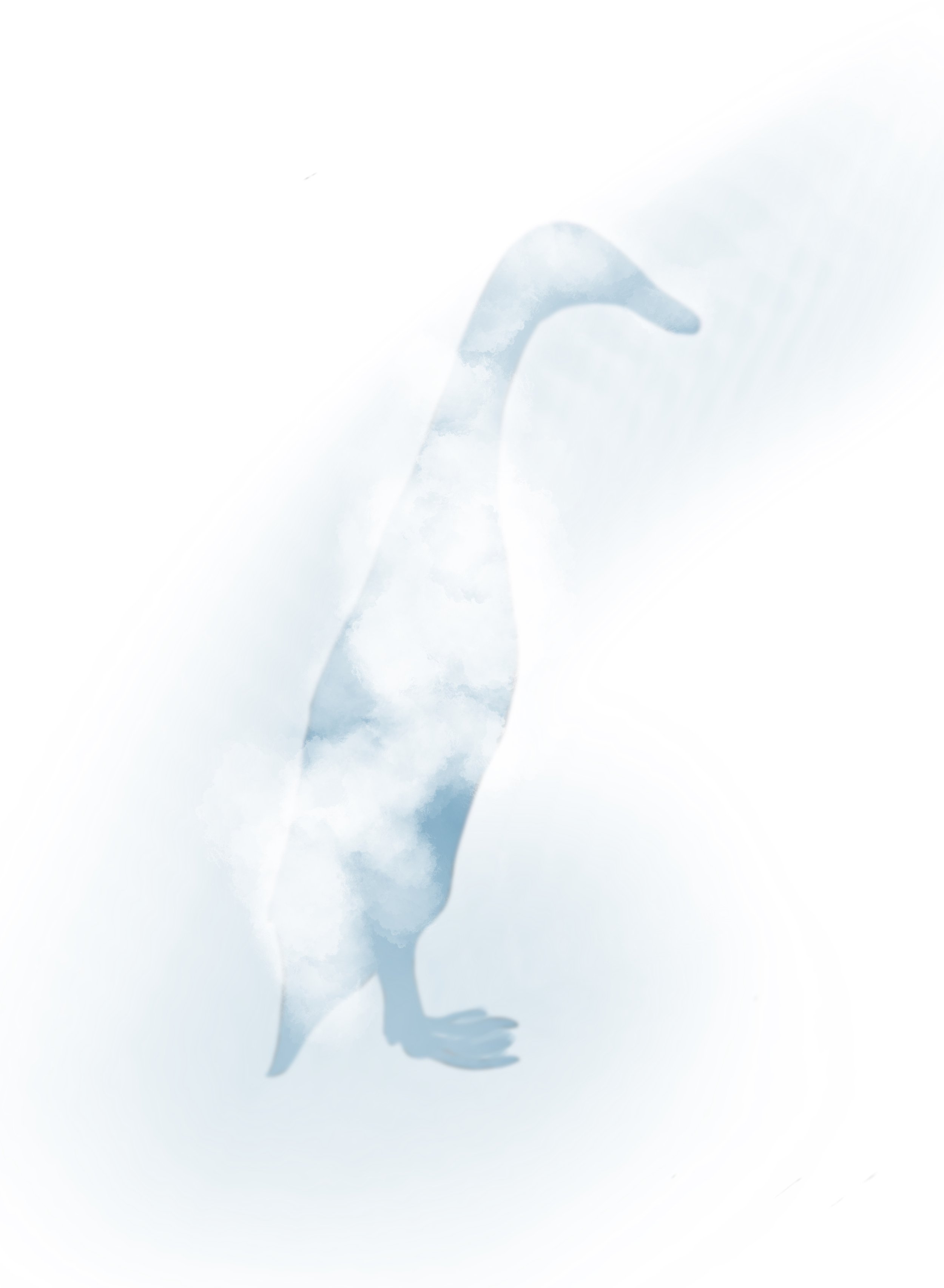 A stylized penguin with a watercolor texture blending with clouds, set against a white background.