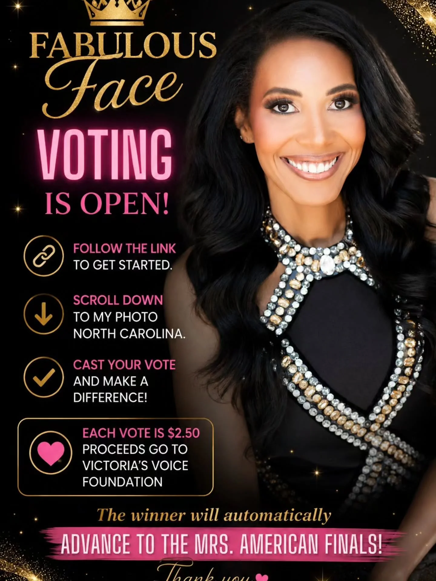 Mrs. American Fabulous Face voting is open! Vote NC 🗳 

Thank you for all of your support. 

https://mrsamerica.com/delegates-2023-3-2-2-2-2/

You can also click the link in my stories!

#mrsamerican #mrsnorthcarolinaamerican #roadtomrsamerican #mrs