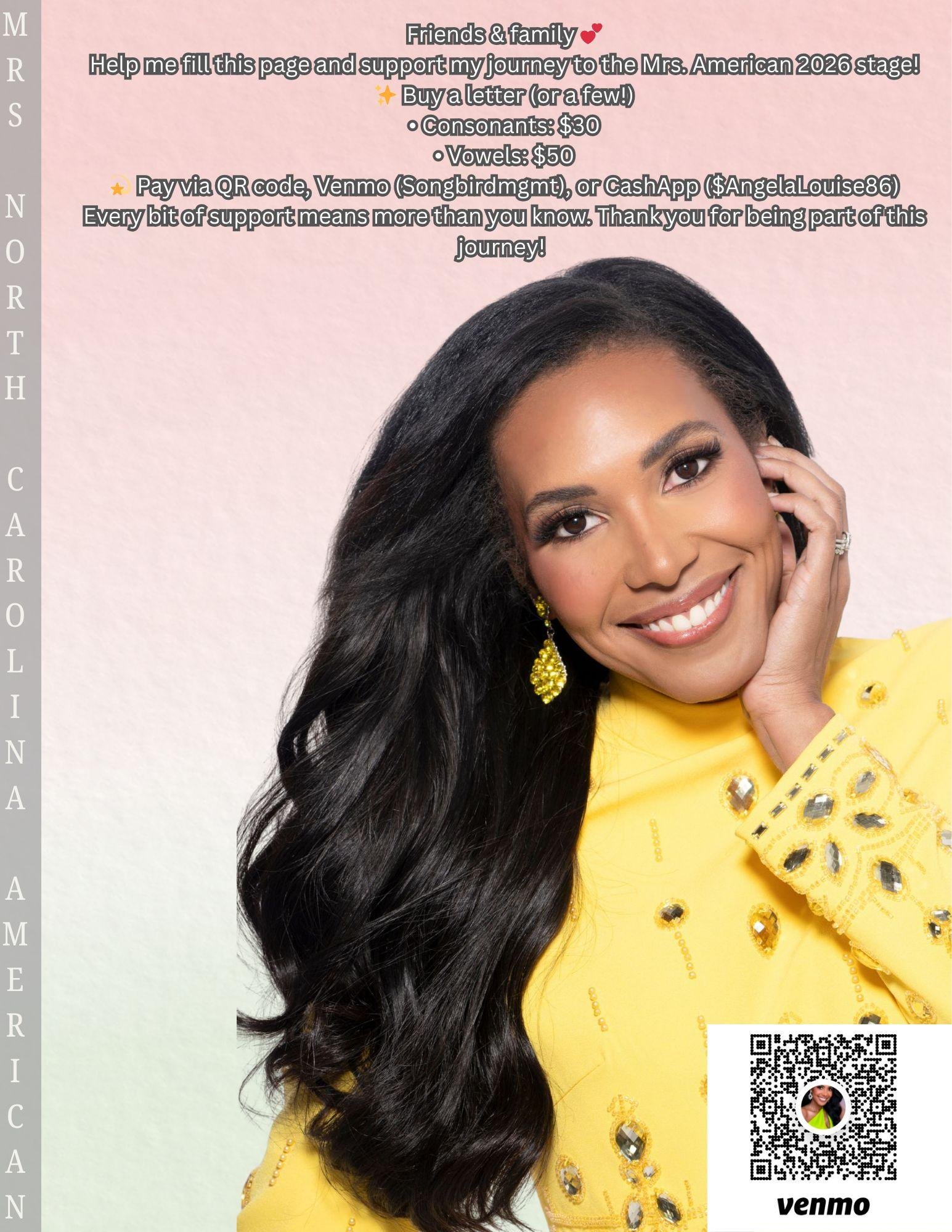 We&rsquo;re in the final stretch! 🇺🇸

Friends, family &amp; local businesses,  if you&rsquo;re able and would like to support me, you can purchase a Letter of "Mrs. North Carolina American"! 
You can purchase one letter or as many as you&