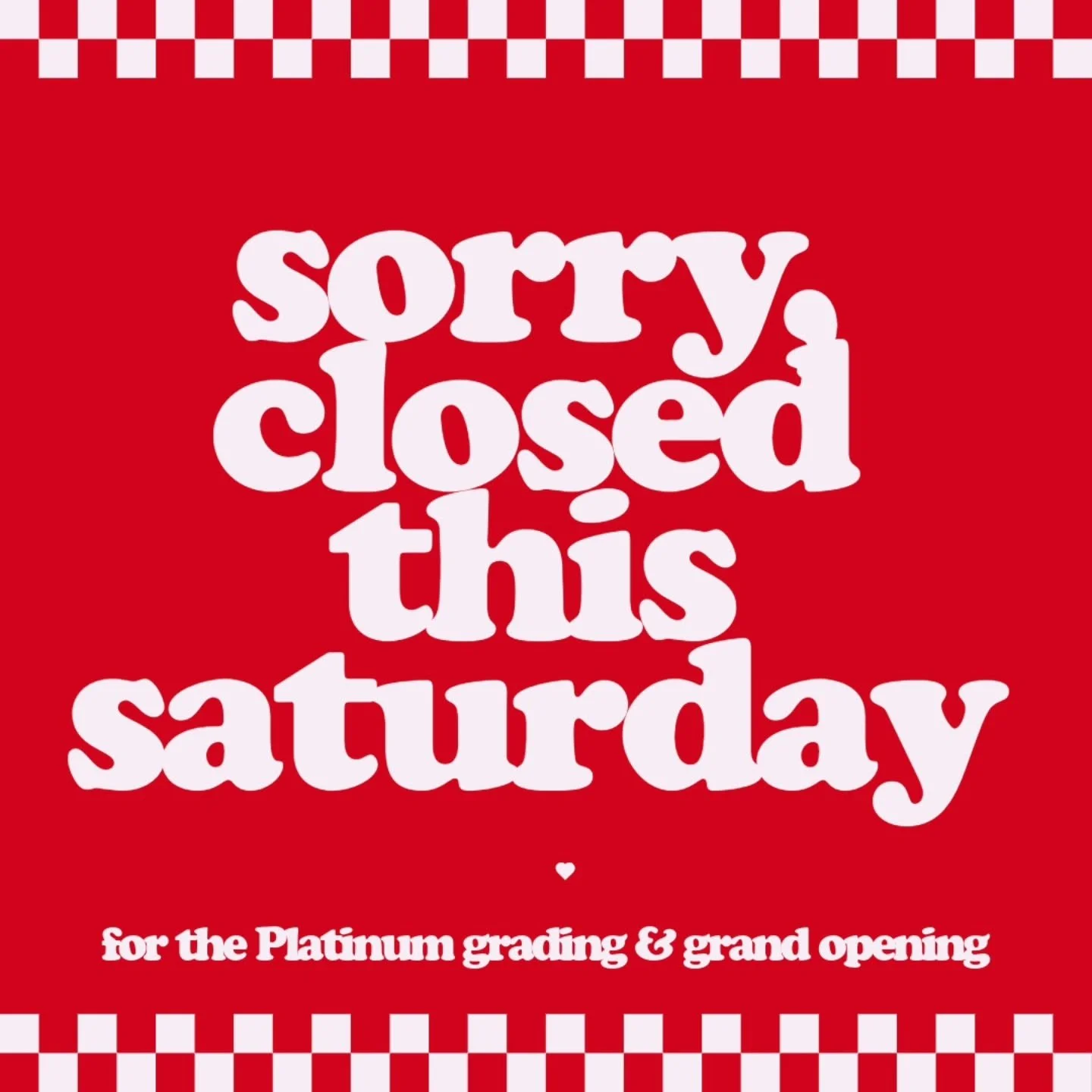 We are closed this Saturday.

Reminder to members that we are heading up to Platinum for the grand opening and grading.