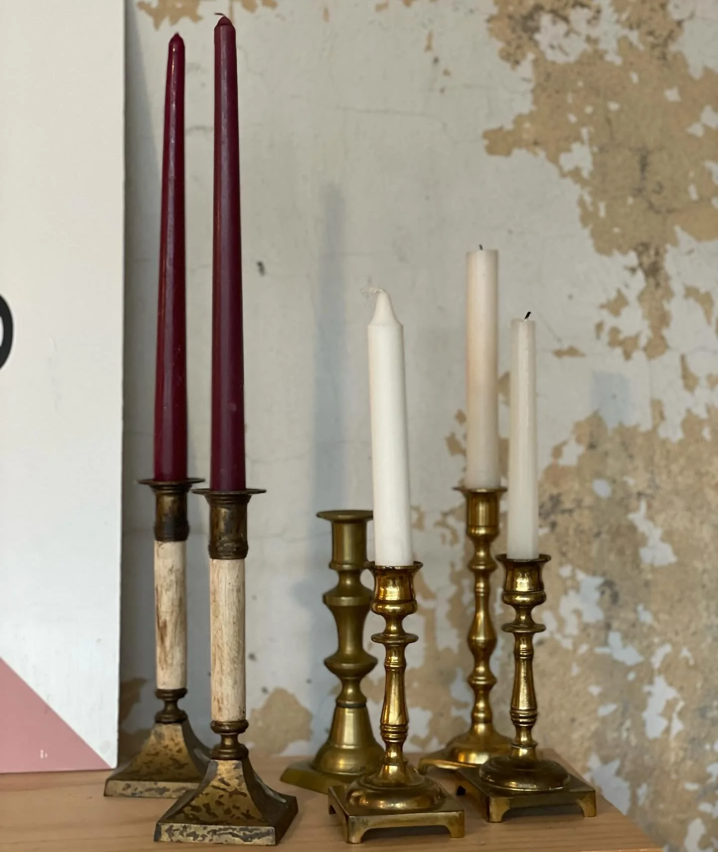 Golden hour, but make it vintage. 🕯️ These brass candlesticks bring the kind of effortless charm that makes your mantel (or tablescape) look curated, not crowded.

We&rsquo;re open today from 12&ndash;4 at @prussianstreetarcade in Manheim&mdash;come
