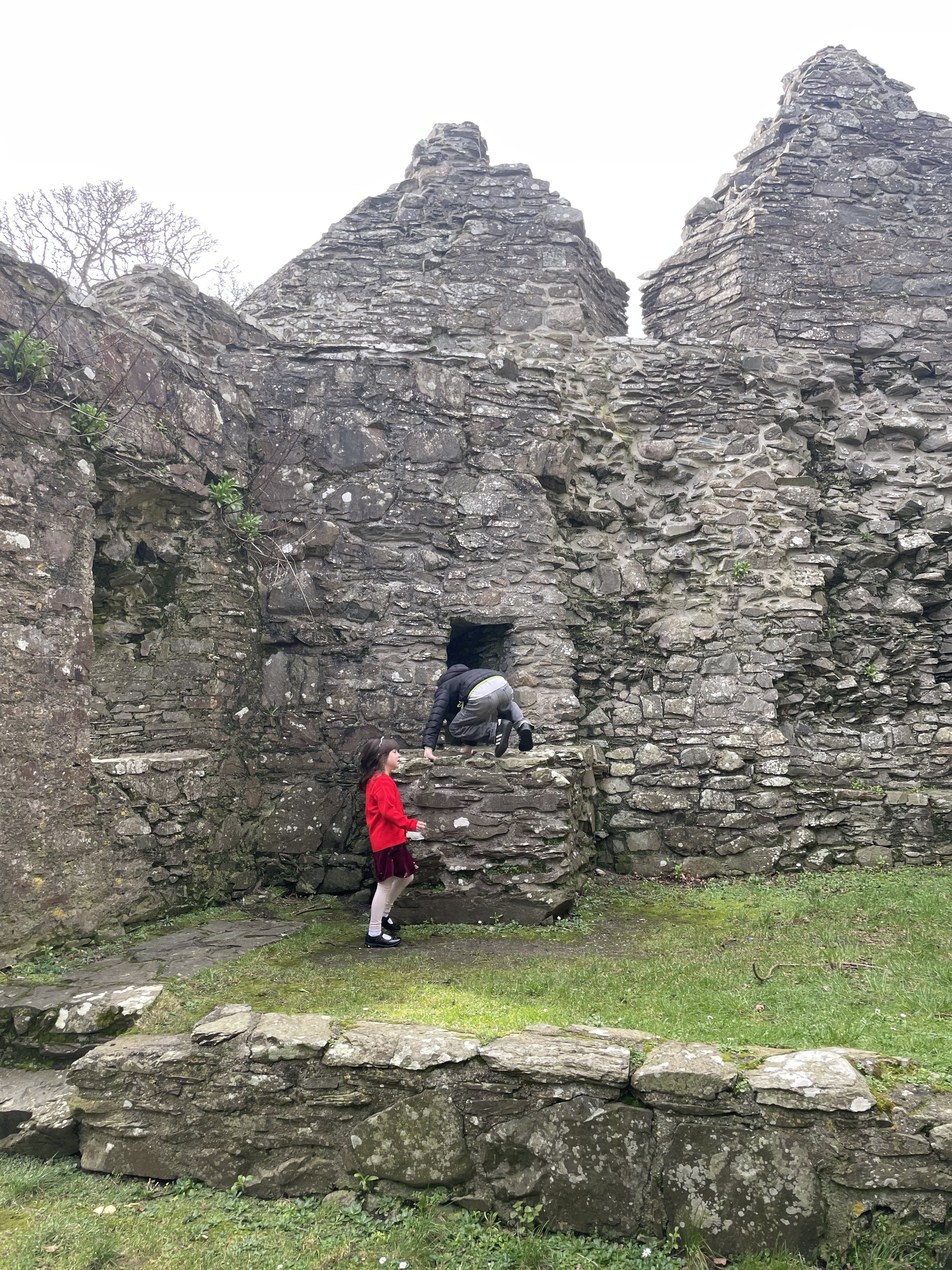  Exploring castle ruins after church. 