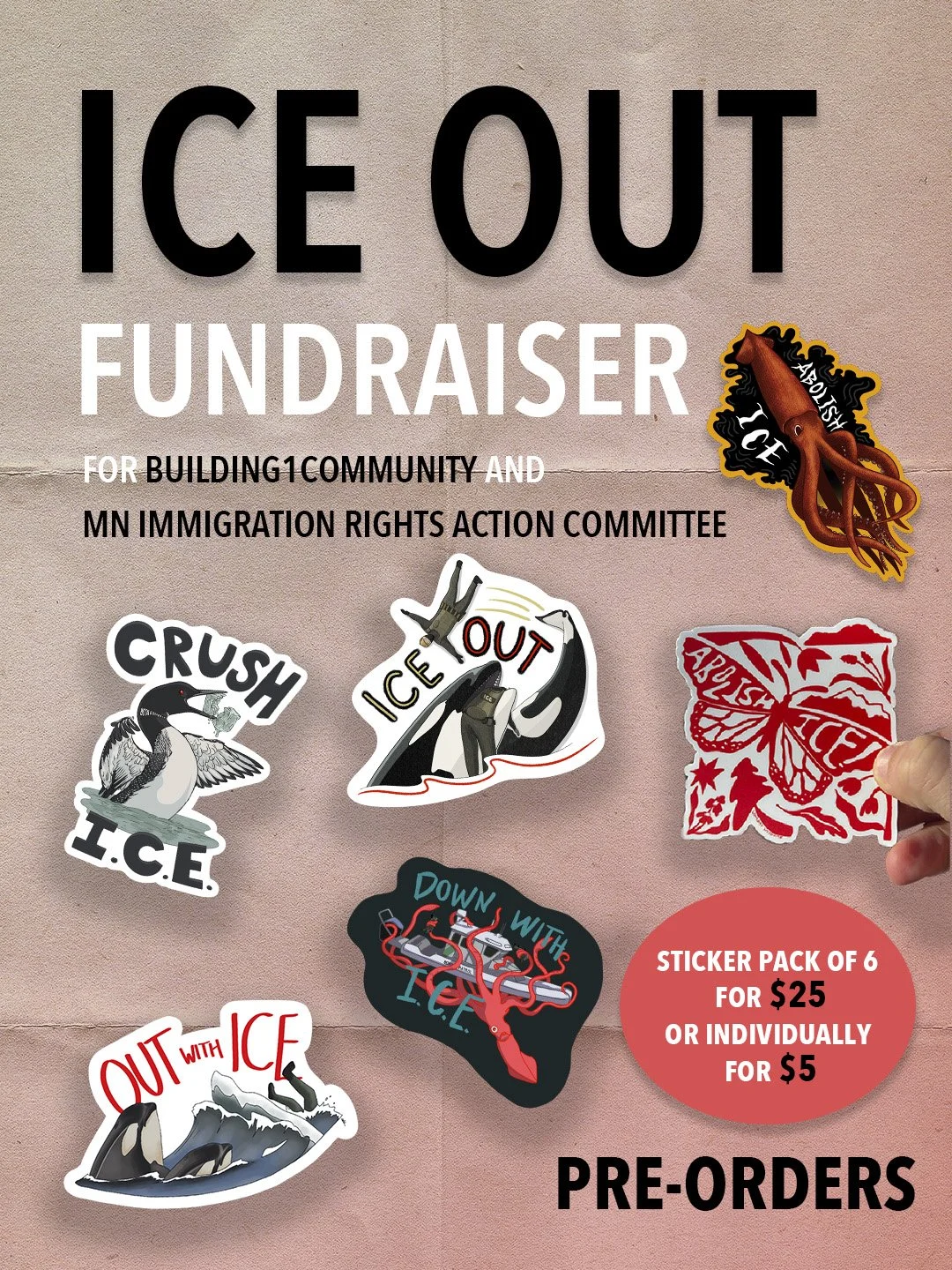 ICE out fundraising sticker pack