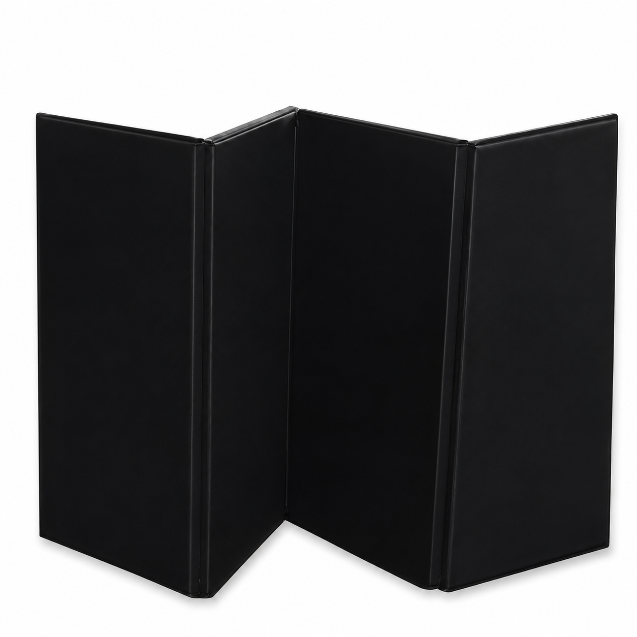 A black photo booth divider with three panels connected together.