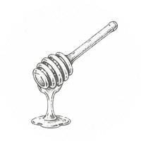Honey dipper with honey dripping from it.