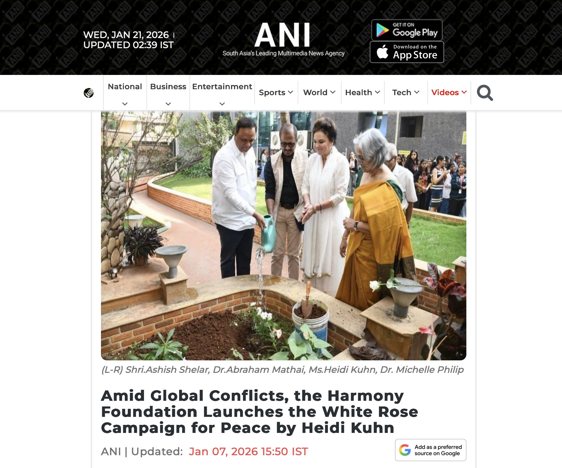 ANI - Heidi Kuhn South Asia News Agency