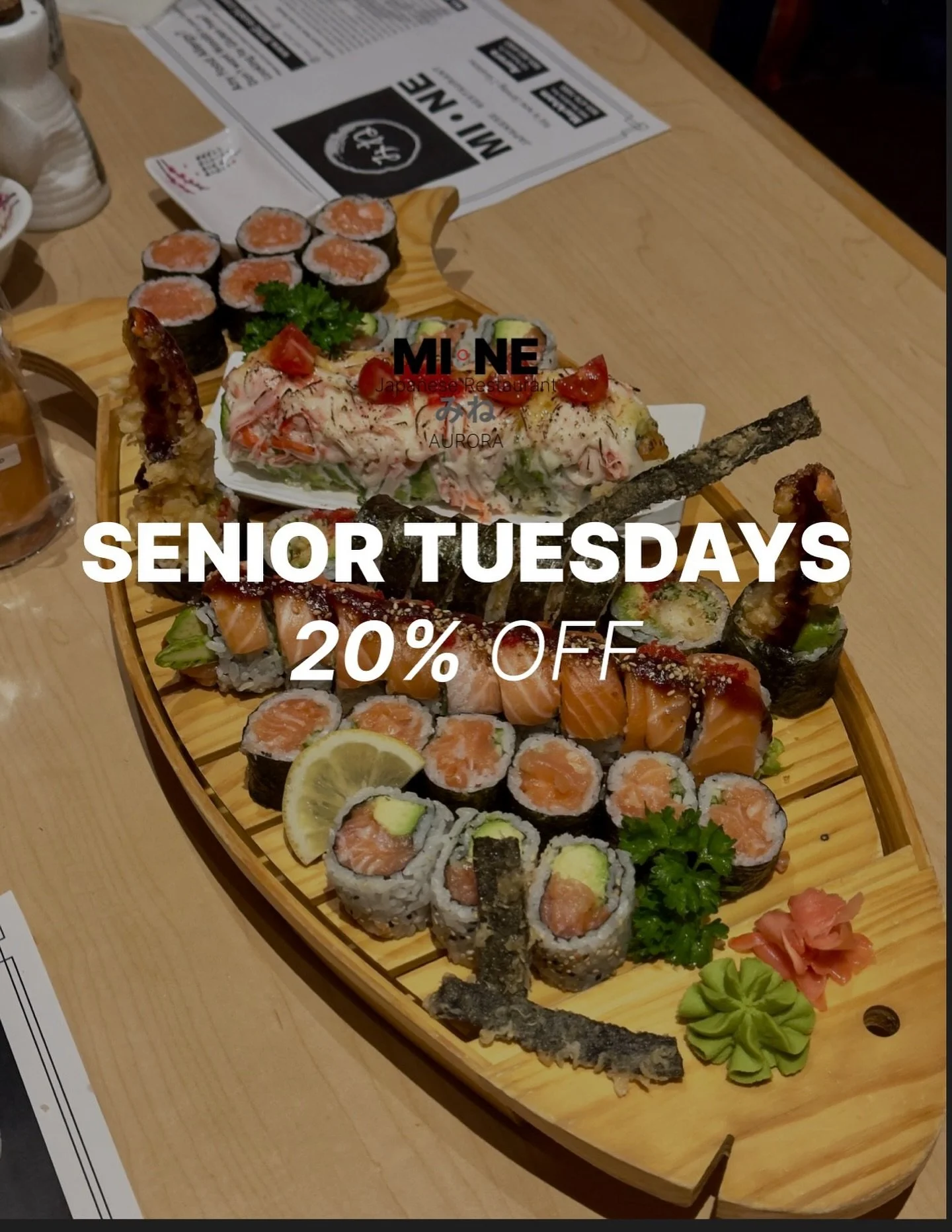 giving you one more day to look forward to during the week 👀😋

starting next week, seniors enjoy 20% off every Tuesday 🚨 

come on by with mom, dad, and/or grandparents and enjoy! 😊

*must be 60 years old or older to be eligible*

Dine In, Takeou
