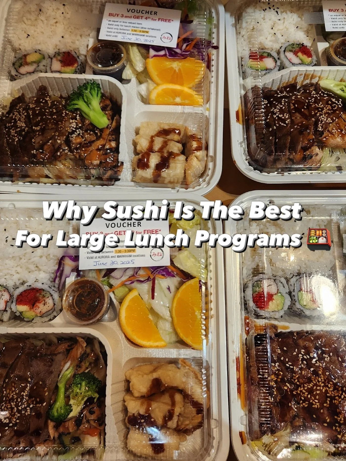 better lunches start here 🍱

our lunch program brings quality sushi and Japanese cuisine directly to your school, workplace or team &mdash; giving you more reason to look forward to lunchtime😋 

with 20+ years of operation and a proven track record