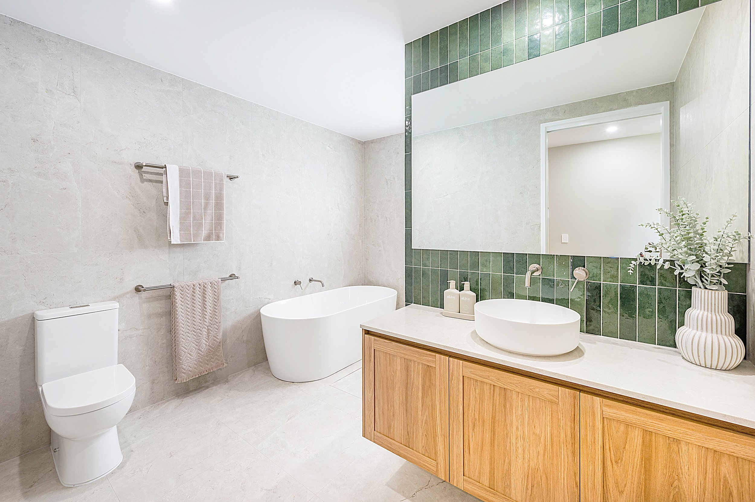 Completed bathroom in luxry new home build professionally photographed by mitches pictures.