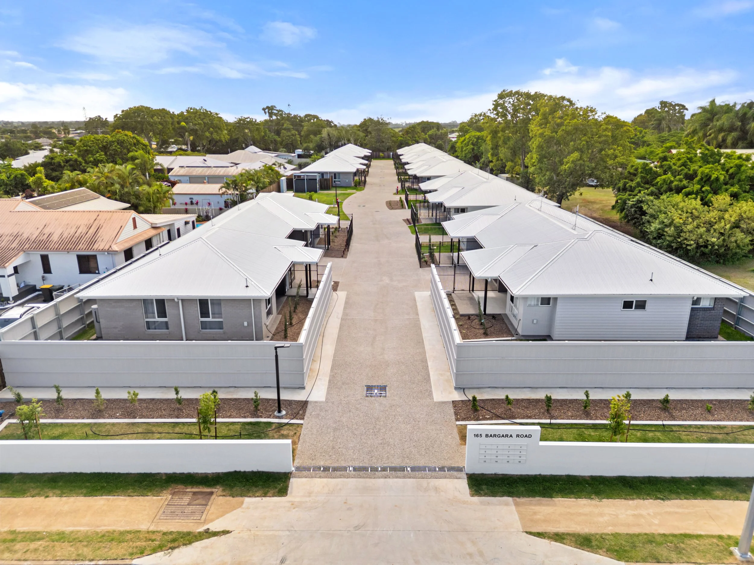 Professional drone image of a commercial development in Bundaberg highlighting modern architecture, project progress and business investment opportunities.