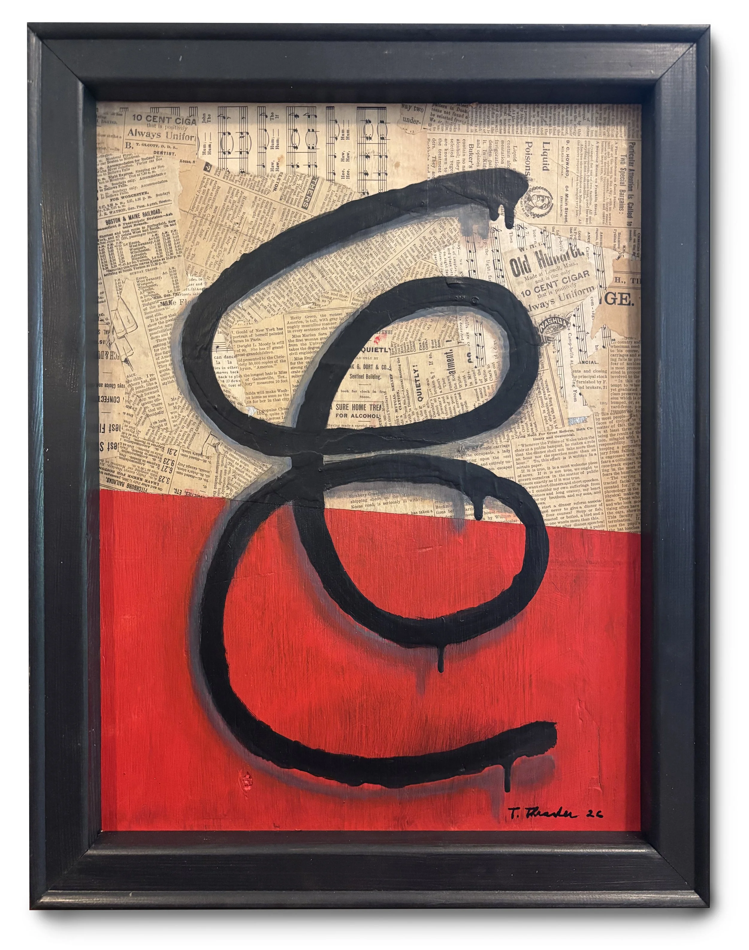 Squiggles III, 2026 / acrylic paint, newsprint, on recycled wood /  
15 x 20 inches  

