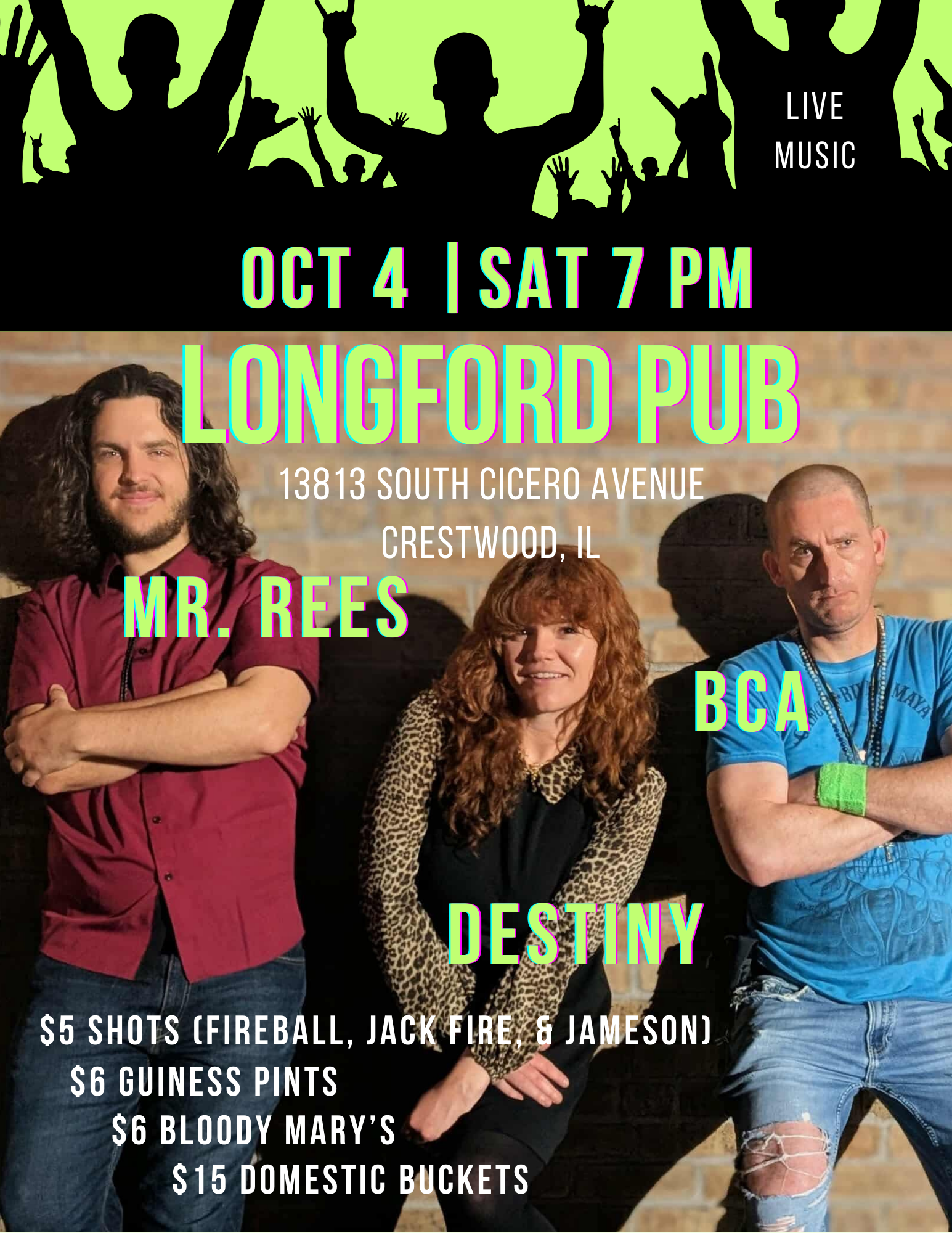 LIVE music @ Longford Pub! w/ Mr. Rees, BCA, & Destiny