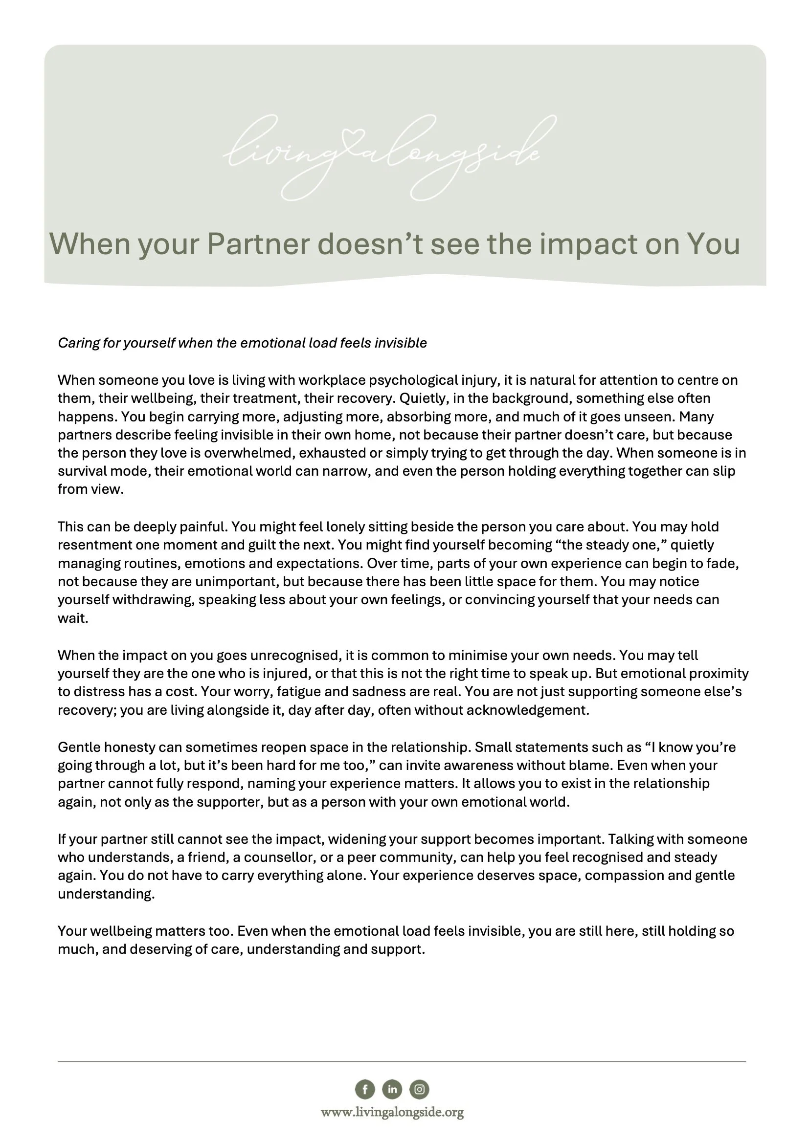 When your partner doesn't see the impact on you