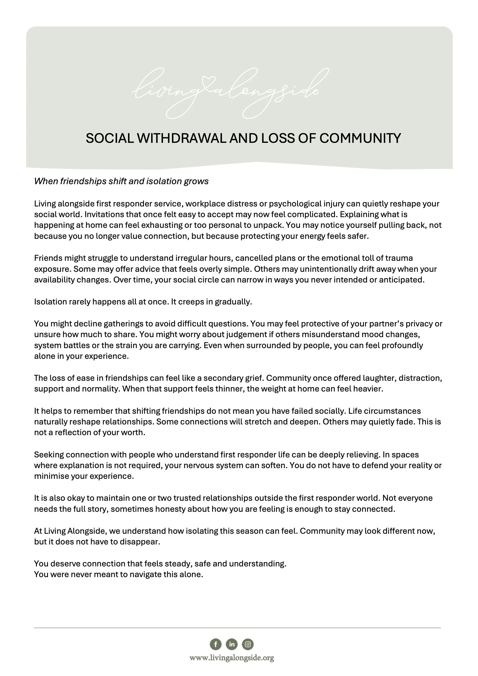 Withdrawal and loss of social connection