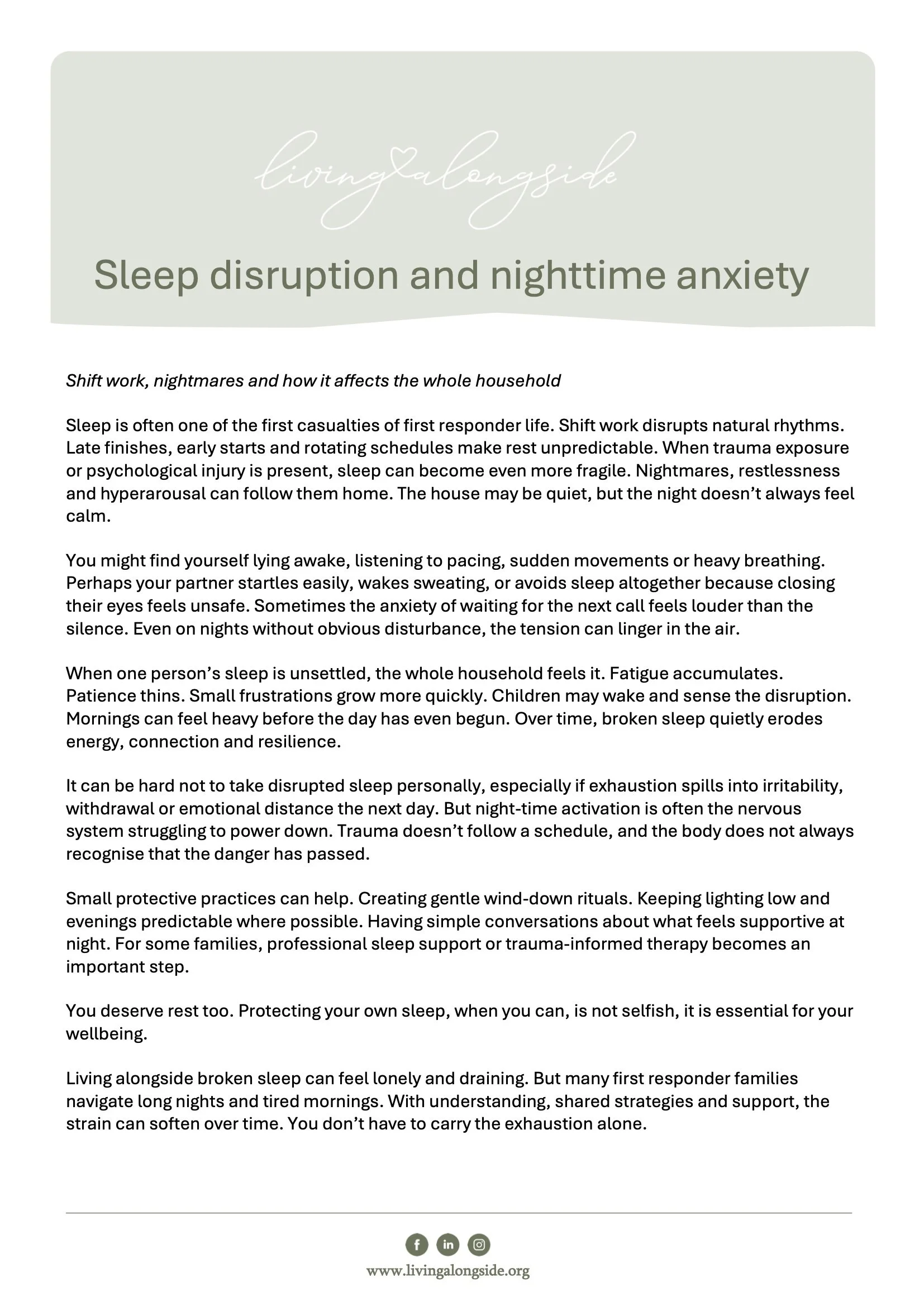 Sleep disruption and nighttime anxiety