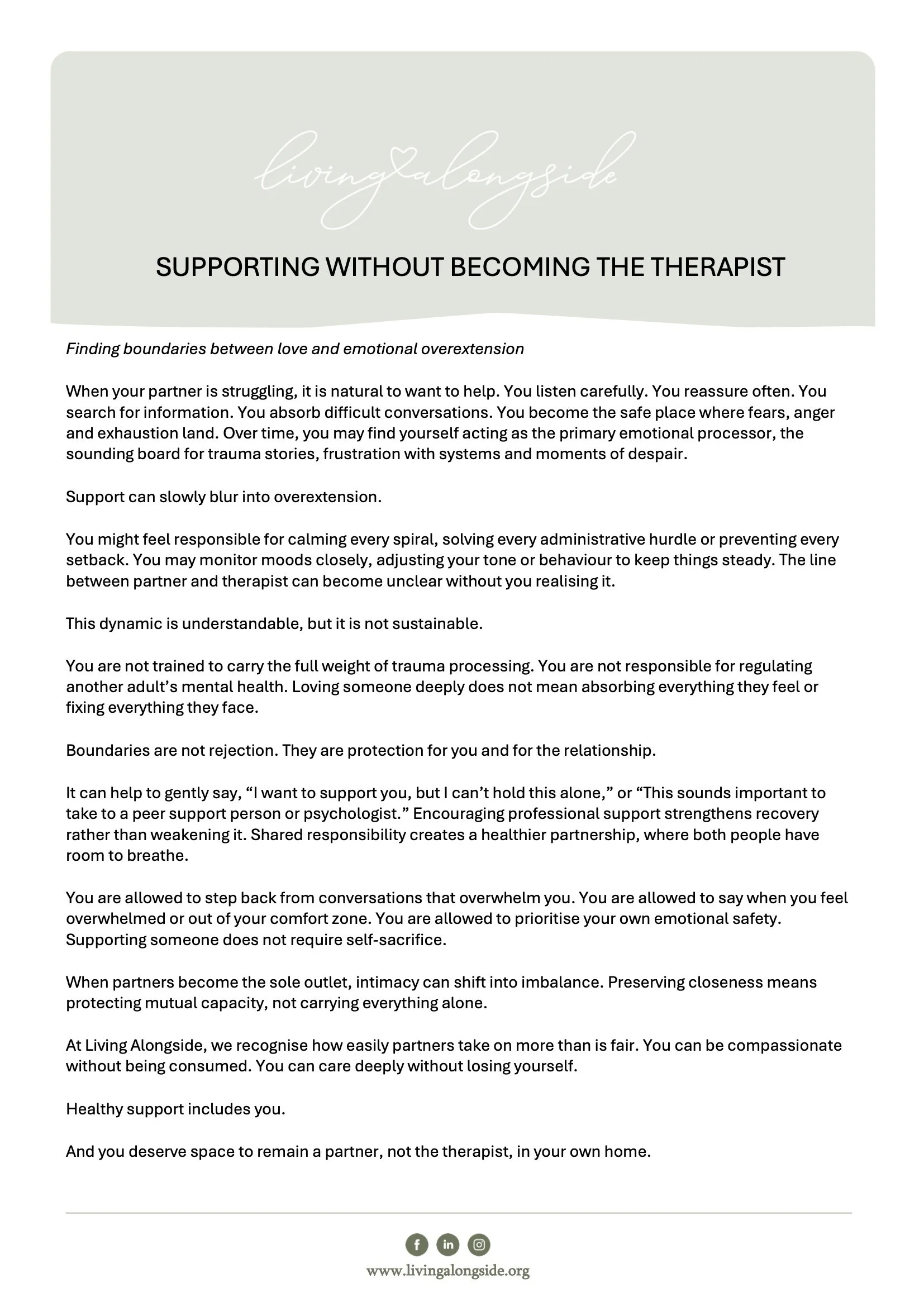 Support without becoming a therapist