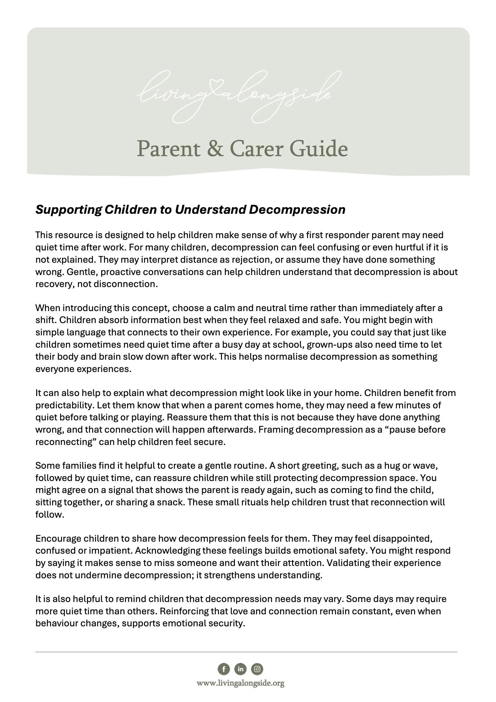 Supporting Children to understand Decompression 