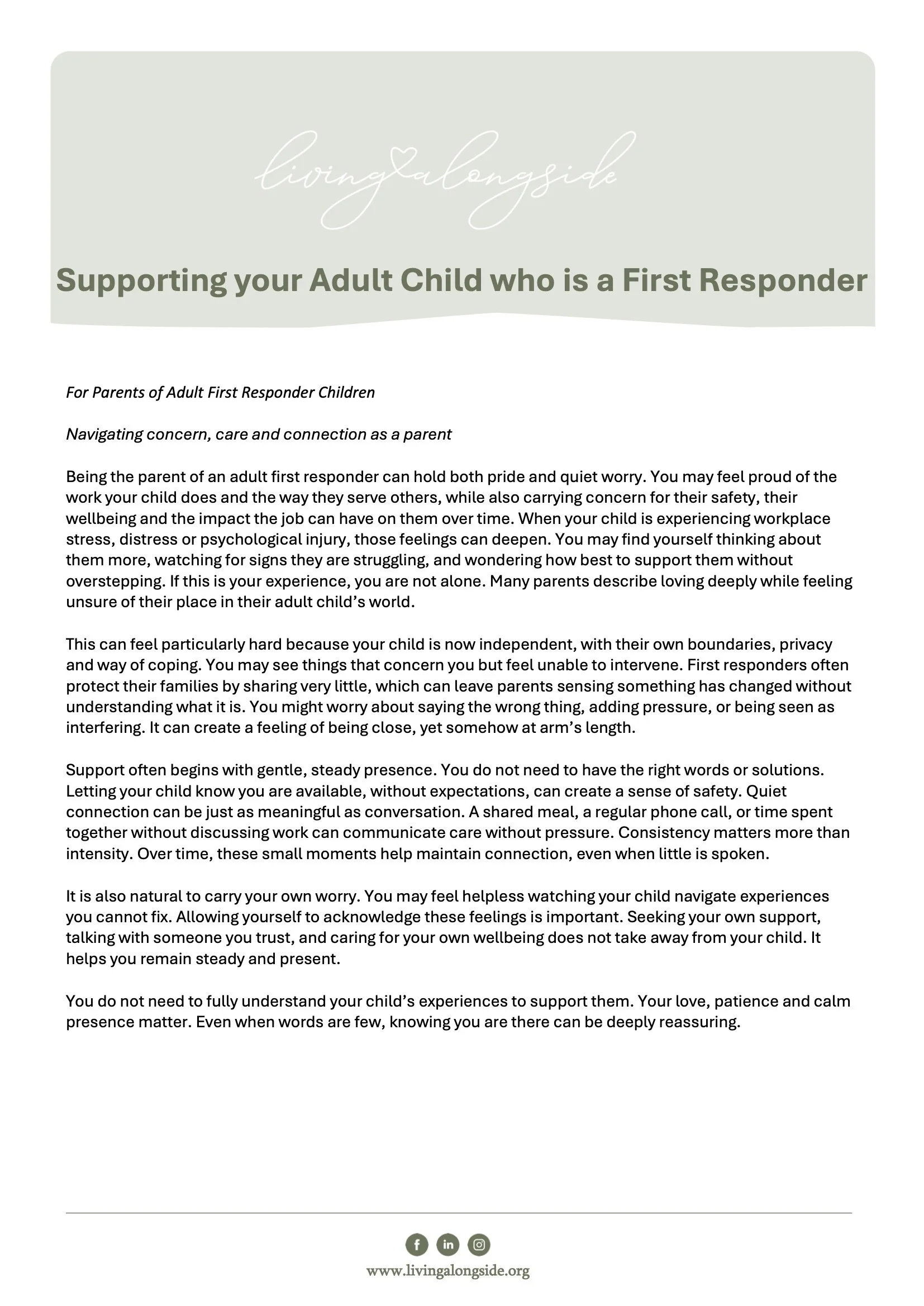 Supporting your adult child who is a First Responder 
