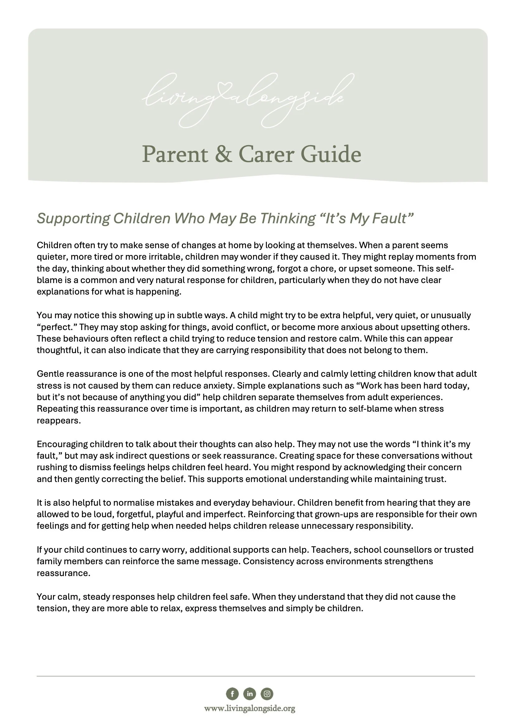 Thinking Its My Fault parent guide