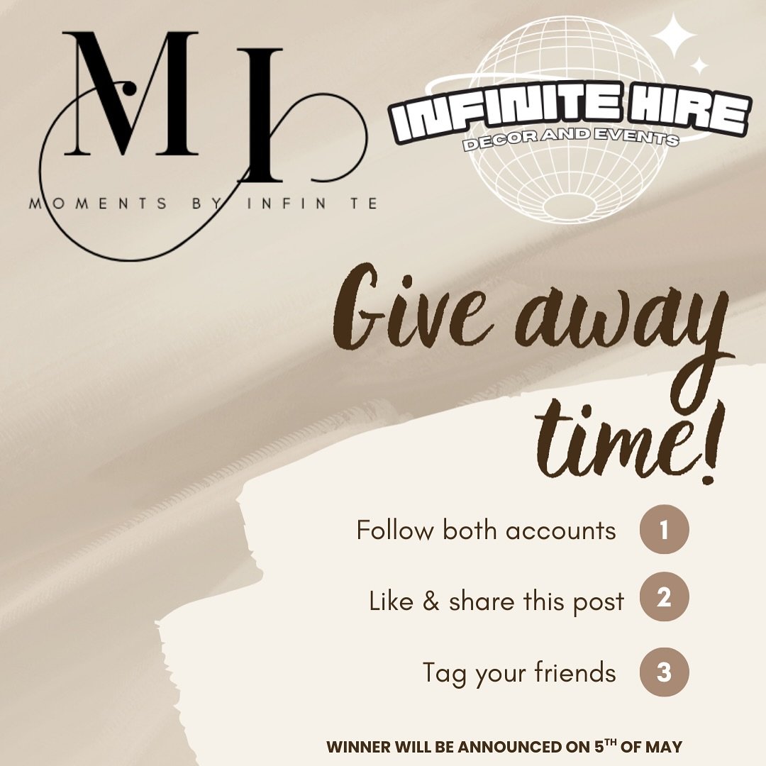 Give away time!
@infinite_hire & @_momentsbyinfinite have teamed up for a giveaway.
$500 voucher to spend for your next event @infinite_hire
A 45min beach photography session at either of our 2 chosen locations.
To enter:
✨ Must be follow