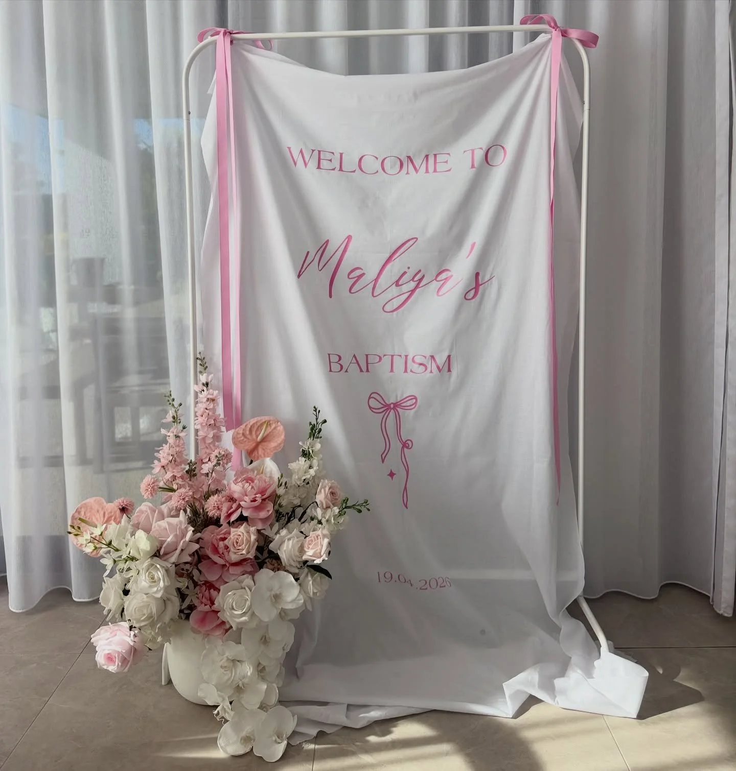 Soft, personalised, and made just for your moment 🤍✨
Custom linen signage paired with florals for the perfect welcome setup

Every detail, tailored to you 🤍

Available to hire now ✨

#customsignage #linenbackdrop #eventstyling #baptismdecor