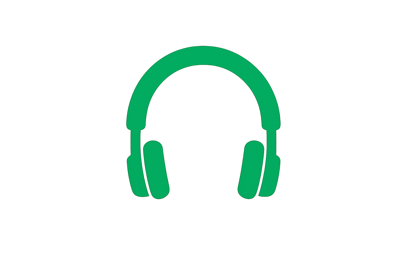 Green headphones icon with a headphone shape on a black background.