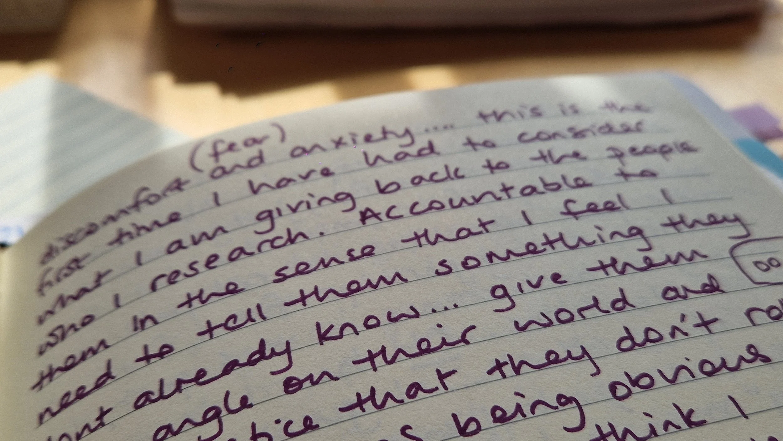 Close up of handwriting in a notebook