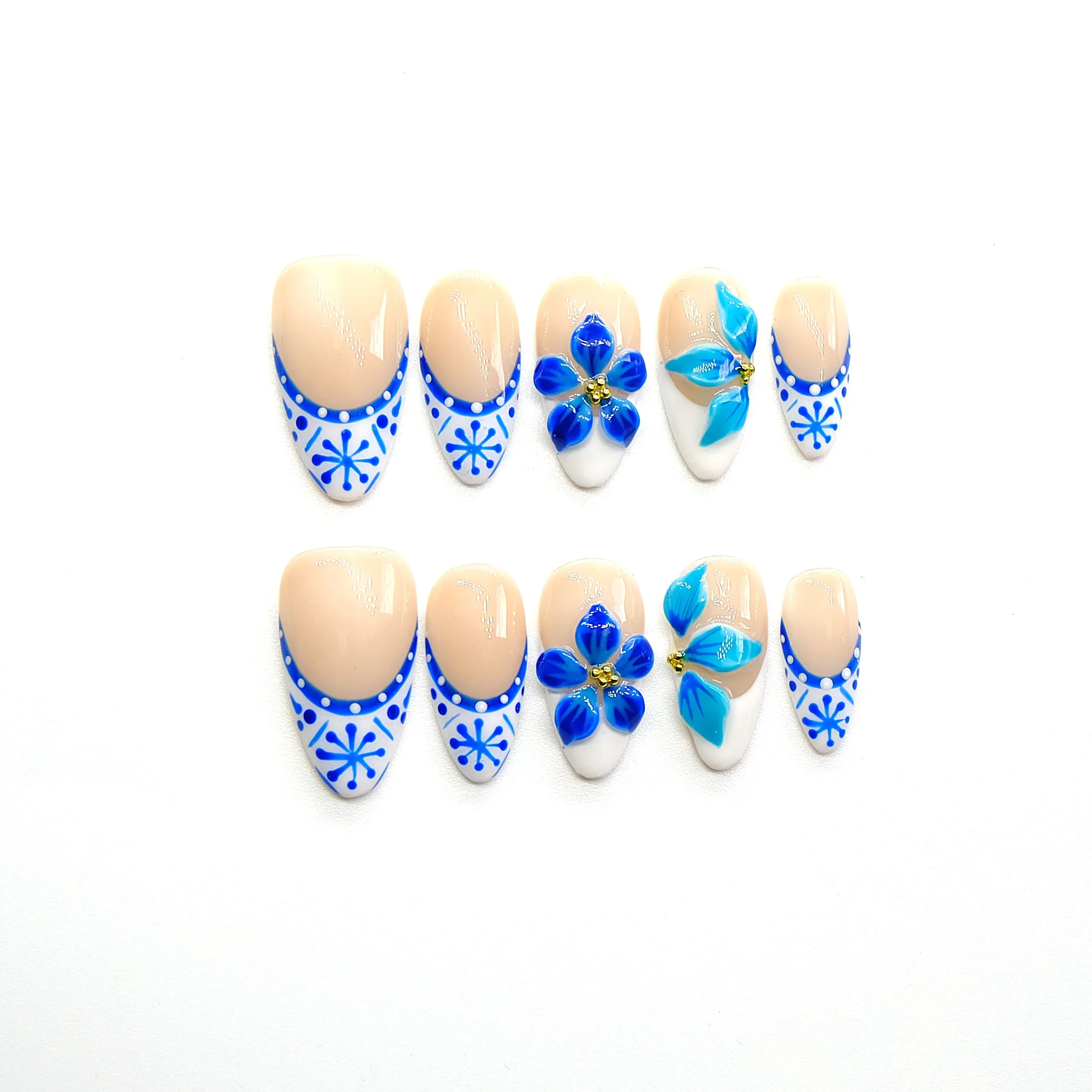 Amande Moyenne - Porcelaine Bleue & Fleur 3D