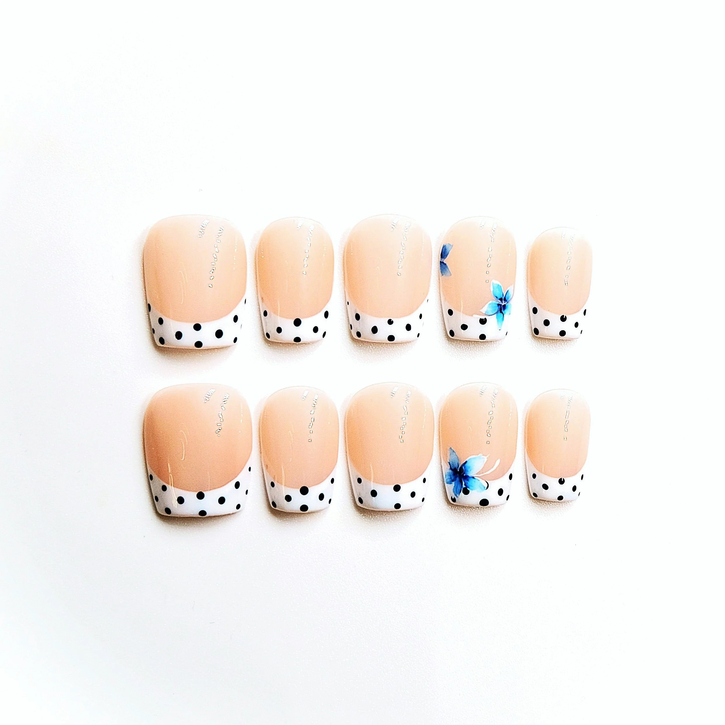 French Motif Pois & Fleurs Bleu Lagon