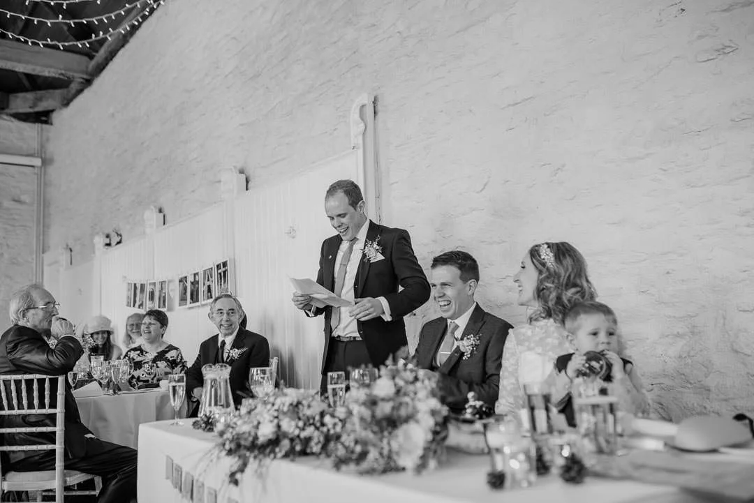wedding speeches black and white photo