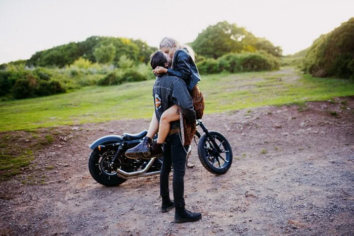 Biker themed Couple shoot in the Quantock Hills – Sam & Maddie.