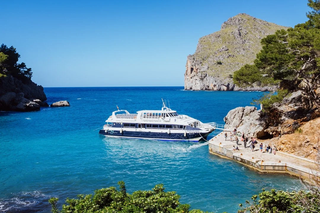 large white boat on blue ocean Sa Calobra
