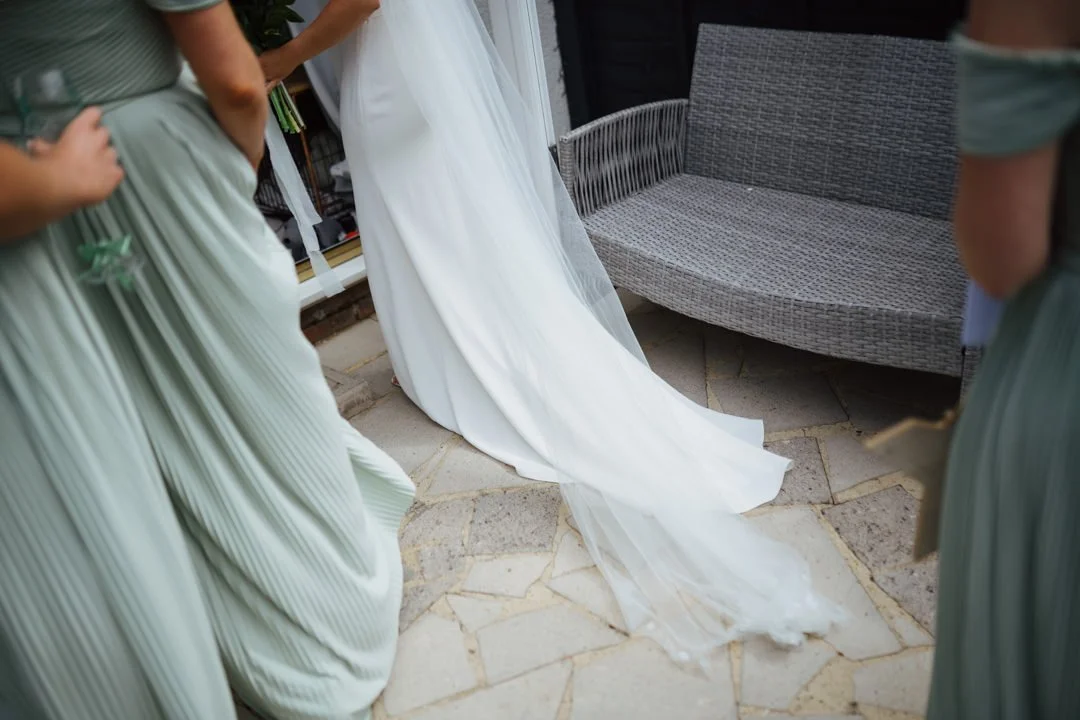 train of white wedding dress