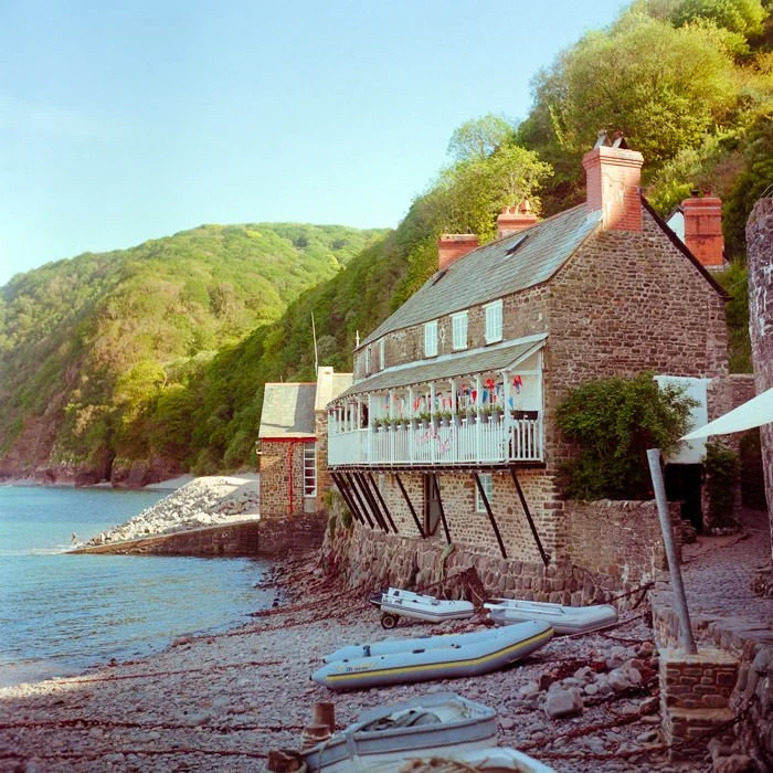 clovelly harbour during sunset, Yashica Mat 124G camera