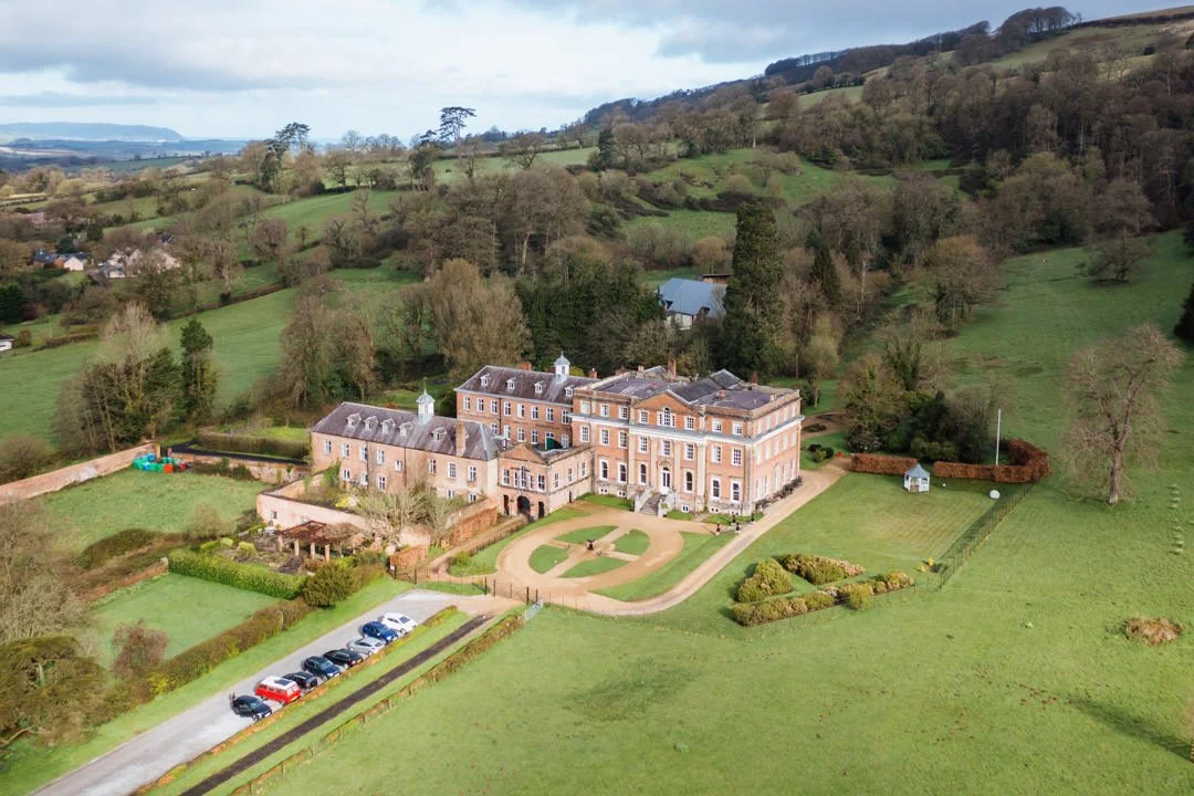 crowcombe court wedding venue drone photo