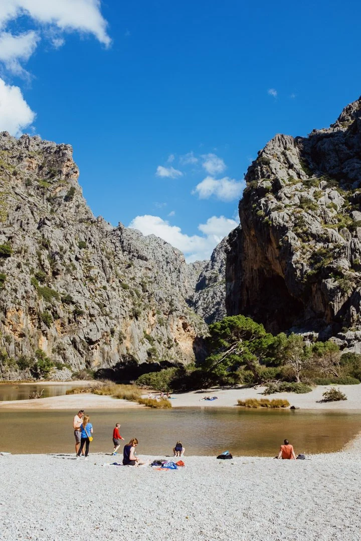 sa calobra hidden beach with large mountains