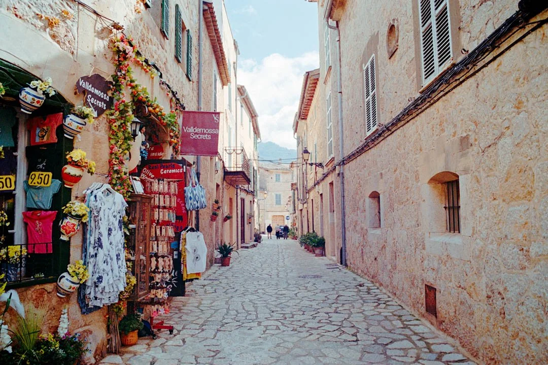 Valldemossa gift shops and cobbled street