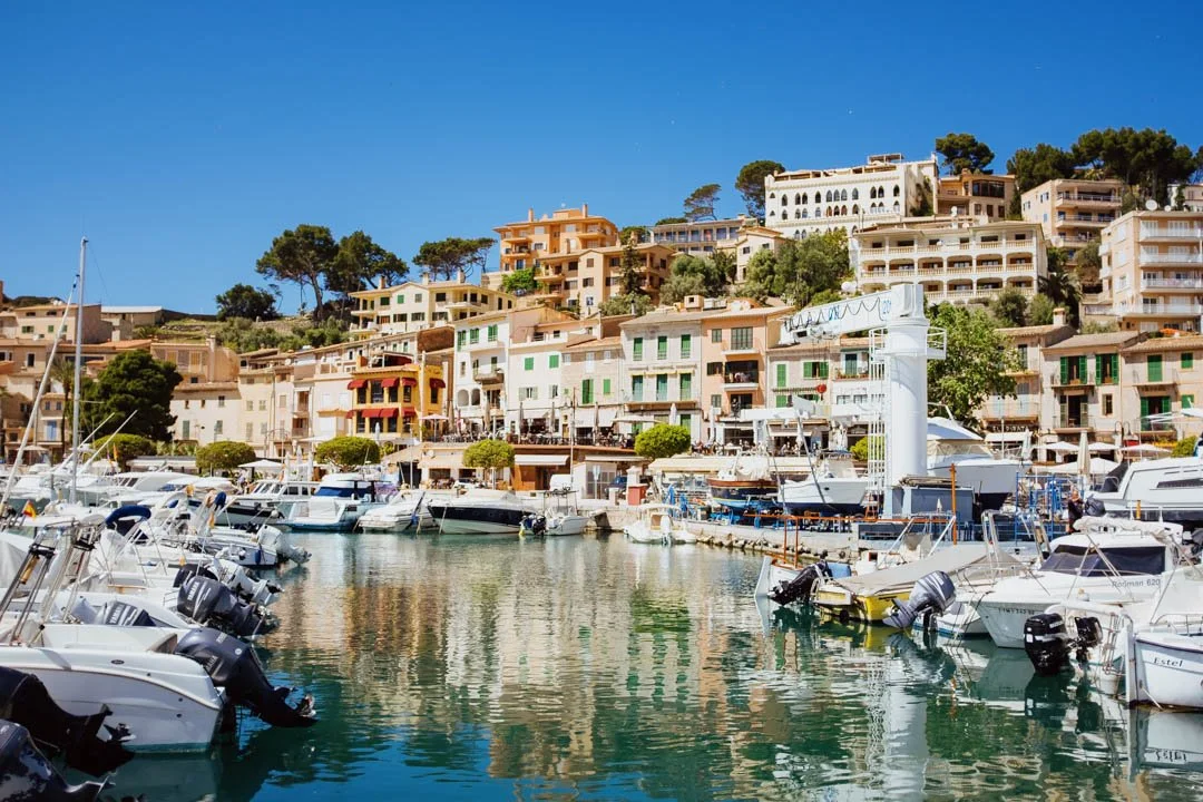 port de soller with blue water in harbour